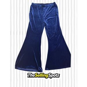 Blue Velvet Bell Bottom Pants Women’s Size XL Flare Wide Leg Retro